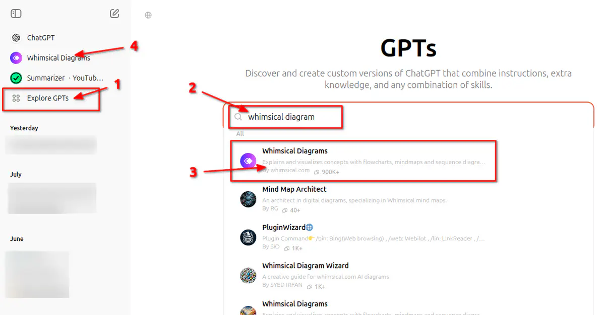 How to install whimsical with explore GPTs